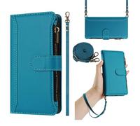 xinyunew Coque Compatible avec Nokia HMD Pulse Plus Etui avec Cordon,Flip Portefeuille Étui Cuir,[9 Porte Cartes][Béquille][Magnétique][Réglable Collier] Housse Etui - Bleu