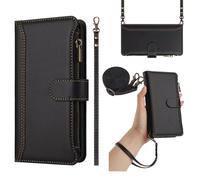 xinyunew Coque Compatible avec Nokia HMD Pulse Plus Etui avec Cordon,Flip Portefeuille Étui Cuir,[9 Porte Cartes][Béquille][Magnétique][Réglable Collier] Housse Etui - Noir