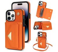 xinyunew Coque Compatible avec Samsung Galaxy S25 Ultra,Collier pour Étui Colliers de cellulaire Corde Silicone avec Cordon Case avec chaîne et Portefeuille à Rabat pour Galaxy S25 Ultra-Orange
