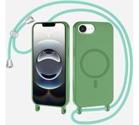 xinyunew Coque Magnétique pour Apple 17E avec Cordon, Compatible avec MagSafe Collier Étui Silicone Liquide avec Tour de Cou Lanière en Corde Souple TPU Antichoc Housse pour Apple 17E,Matcha Vert