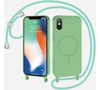 xinyunew Coque Magnétique pour iPhone XS Max avec Cordon, Compatible avec MagSafe Collier Étui Silicone Liquide avec Tour de Cou Lanière en Corde Souple TPU Antichoc Housse,Matcha Vert