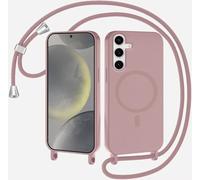 xinyunew Coque Magnétique pour Samsung Galaxy A57 avec Cordon, Compatible avec MagSafe Collier Étui Silicone Liquide avec Tour de Cou Lanière en Corde Souple TPU Antichoc Housse,Rose foncé