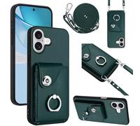 xinyunew Coque pour Apple 17 avec Cordon,Etui pour Apple 17,Flip Portefeuille Étui Cuir,[5 Porte Cartes][Lanières Amovibles et Réglables] [Stand Fonction] -Vert