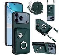 xinyunew Coque pour Apple 17 Pro avec Cordon,Etui pour Apple 17 Pro,Flip Portefeuille Étui Cuir,[5 Porte Cartes][Lanières Amovibles et Réglables] [Stand Fonction] -Vert