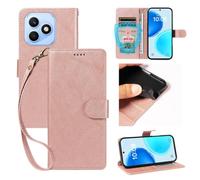 xinyunew Coque pour Honor X8D avec Verre Trempé, Etui Coque avec Porte Carte Clapet à Rabat Portefeuille Cuir Pochette Case Housse Protection Flip Cover Étui Stand,Rose