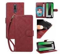 xinyunew Coque pour Huawei Mate 10 Lite avec Verre Trempé, Etui Coque avec Porte Carte Clapet à Rabat Portefeuille Cuir Pochette Case Housse Protection Flip Cover Étui Stand,Rouge