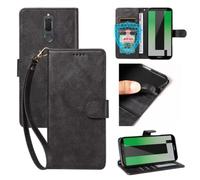 xinyunew Coque pour Huawei Mate 10 Lite avec Verre Trempé, Etui Coque avec Porte Carte Clapet à Rabat Portefeuille Cuir Pochette Case Housse Protection Flip Cover Étui Stand,Noir
