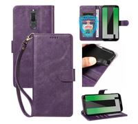 xinyunew Coque pour Huawei Mate 10 Lite avec Verre Trempé, Etui Coque avec Porte Carte Clapet à Rabat Portefeuille Cuir Pochette Case Housse Protection Flip Cover Étui Stand,Violet