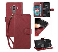 xinyunew Coque pour Huawei Mate 10 Pro avec Verre Trempé, Etui Coque avec Porte Carte Clapet à Rabat Portefeuille Cuir Pochette Case Housse Protection Flip Cover Étui Stand,Rouge