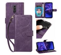 xinyunew Coque pour Huawei Mate 20 Lite avec Verre Trempé, Etui Coque avec Porte Carte Clapet à Rabat Portefeuille Cuir Pochette Case Housse Protection Flip Cover Étui Stand,Violet