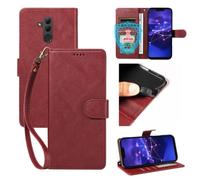 xinyunew Coque pour Huawei Mate 20 Lite avec Verre Trempé, Etui Coque avec Porte Carte Clapet à Rabat Portefeuille Cuir Pochette Case Housse Protection Flip Cover Étui Stand,Rouge