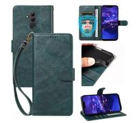 xinyunew Coque pour Huawei Mate 20 Lite avec Verre Trempé, Etui Coque avec Porte Carte Clapet à Rabat Portefeuille Cuir Pochette Case Housse Protection Flip Cover Étui Stand,Vert