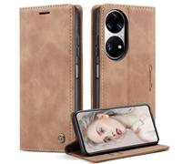 xinyunew Coque pour Huawei P50 Pro Cuir PU, Portefeuille Etui pour Huawei P50 Pro Coque Magnétique Flip Case avec Fonction Support Fente Carte Housse 360 Degrés Antichoc Protection,Brun