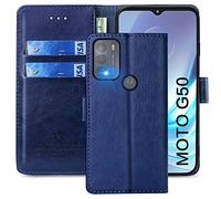 xinyunew Coque pour Motorola Moto G50,Housse en Cuir PU Premium avec Fonction Support Pochette de Portefeuille Etui Flip Case, Étui de Protection pour Motorola Moto G50,Blu