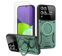 xinyunew Coque pour Samsung Galaxy A22 4G avec 2 Verre Trempé, Anneau Support Militaire Anti-Chute Renforcée Bumper Antichoc TPU Souple et PC Rigide Protection Etui Vert