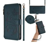 xinyunew Coque Sac Bandoulière pour Xiaomi Redmi 13/13X 4G/Poco M6 4G, Etui Rabat Anti-Chute Portefeuille en Cuir, Multifonctionnel Coque avec Bandoulière Réglable,Vert