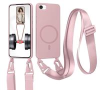 xinyunew Cordon de Coque Compatible avec iPhone 6/7/8/SE 2020 Compatible avec MagSafe Coque,Collier Étui Silicone Liquide avec Tour de Cou Lanière en Corde Souple TPU Antichoc Housse-Sable Rose