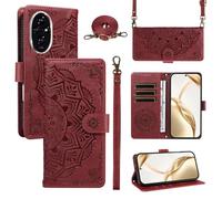 xinyunew Portefeuille Coque pour Honor 200 avec Cordon,Etui en Cuir PU Flip Folio Housse,Crossbody Case pour Fille avec Magnétique,béquille,Fentes de Cartes,Rouge