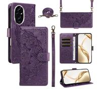 xinyunew Portefeuille Coque pour Honor 200 avec Cordon,Etui en Cuir PU Flip Folio Housse,Crossbody Case pour Fille avec Magnétique,béquille,Fentes de Cartes,Violet