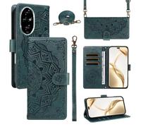 xinyunew Portefeuille Coque pour Honor 200 Pro avec Cordon,Etui en Cuir PU Flip Folio Housse,Crossbody Case pour Fille avec Magnétique,béquille,Fentes de Cartes,Vert