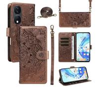 xinyunew Portefeuille Coque pour Honor X7B 4G/Honor X7B 5G/Honor 90 Smart avec Cordon,Etui en Cuir PU Flip Folio Housse,Crossbody Case pour Fille avec Magnétique,béquille,Fentes de Cartes,Marrone