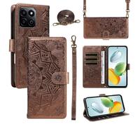 xinyunew Portefeuille Coque pour Honor X7C 4G/Honor 200 Smart 5G avec Cordon,Etui en Cuir PU Flip Folio Housse,Crossbody Case pour Fille avec Magnétique,béquille,Fentes de Cartes,Marrone