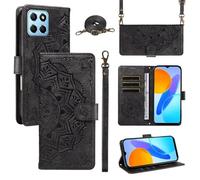xinyunew Portefeuille Coque pour Honor X8 5G/Honor X6 5G/Honor 70 Lite/Honor x6s avec Cordon,Etui en Cuir PU Flip Folio Housse,Crossbody Case pour Fille avec Magnétique,béquille,Fentes de Cartes,Noir