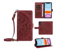 xinyunew Portefeuille Coque pour Oppo Realme C30 4G avec Cordon,Etui en Cuir PU Flip Folio Housse,Crossbody Case pour Fille avec Magnétique,béquille,Fentes de Cartes,Rouge