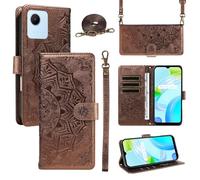 xinyunew Portefeuille Coque pour Oppo Realme C30 4G avec Cordon,Etui en Cuir PU Flip Folio Housse,Crossbody Case pour Fille avec Magnétique,béquille,Fentes de Cartes,Marrone