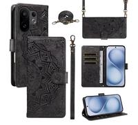 xinyunew Portefeuille Coque pour Vivo X200 FE/Vivo S30 Pro Mini avec Cordon,Etui en Cuir PU Flip Folio Housse,Crossbody Case pour Fille avec Magnétique,béquille,Fentes de Cartes,Noir