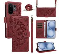 xinyunew Portefeuille Coque pour Vivo X200 FE/Vivo S30 Pro Mini avec Cordon,Etui en Cuir PU Flip Folio Housse,Crossbody Case pour Fille avec Magnétique,béquille,Fentes de Cartes,Rouge