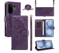 xinyunew Portefeuille Coque pour Vivo X200 FE/Vivo S30 Pro Mini avec Cordon,Etui en Cuir PU Flip Folio Housse,Crossbody Case pour Fille avec Magnétique,béquille,Fentes de Cartes,Violet