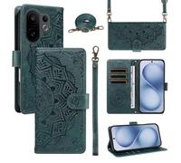 xinyunew Portefeuille Coque pour Vivo X200 FE/Vivo S30 Pro Mini avec Cordon,Etui en Cuir PU Flip Folio Housse,Crossbody Case pour Fille avec Magnétique,béquille,Fentes de Cartes,Vert