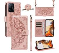 xinyunew Portefeuille Coque pour Xiaomi 11T/Xiaomi 11T Pro avec Cordon,Etui en Cuir PU Flip Folio Housse,Crossbody Case pour Fille avec Magnétique,béquille,Fentes de Cartes,Rose