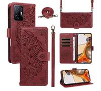 xinyunew Portefeuille Coque pour Xiaomi 11T/Xiaomi 11T Pro avec Cordon,Etui en Cuir PU Flip Folio Housse,Crossbody Case pour Fille avec Magnétique,béquille,Fentes de Cartes,Rouge