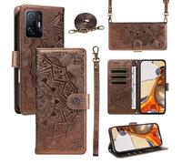xinyunew Portefeuille Coque pour Xiaomi 11T/Xiaomi 11T Pro avec Cordon,Etui en Cuir PU Flip Folio Housse,Crossbody Case pour Fille avec Magnétique,béquille,Fentes de Cartes,Marrone