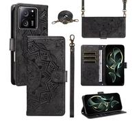 xinyunew Portefeuille Coque pour Xiaomi 13T/13T Pro/K60 Ultra avec Cordon,Etui en Cuir PU Flip Folio Housse,Crossbody Case pour Fille avec Magnétique,béquille,Fentes de Cartes,Noir