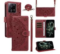 xinyunew Portefeuille Coque pour Xiaomi 13T/13T Pro/K60 Ultra avec Cordon,Etui en Cuir PU Flip Folio Housse,Crossbody Case pour Fille avec Magnétique,béquille,Fentes de Cartes,Rouge