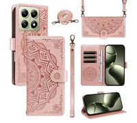 xinyunew Portefeuille Coque pour Xiaomi 14T 5G avec Cordon,Etui en Cuir PU Flip Folio Housse,Crossbody Case pour Fille avec Magnétique,béquille,Fentes de Cartes,Rose