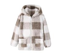 XINYUNZU Fille Veste polaire à Capuche chaude Manteau à carreaux avec poche Zipper Blouson Mignon Coat Girls Vêtement Hiver Manteaux Enfant 4-14 Ans Brown 9 ans