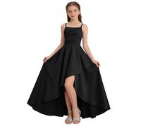 XINYUNZU Robe de soirée pour Fille, Robe de Bal de Promo Courte Devant Longue Derriere et élégante, Robes d'été sans Manches décontractées pour Enfant Noir 5-6 Ans