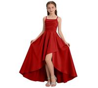 XINYUNZU Robe de soirée pour Fille, Robe de Bal de Promo Courte Devant Longue Derriere et élégante, Robes d'été sans Manches décontractées pour Enfant Rouge 11-12 Ans