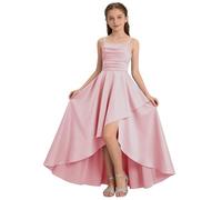 XINYUNZU Robe de soirée pour Fille, Robe de Bal de Promo Courte Devant Longue Derriere et élégante, Robes d'été sans Manches décontractées pour Enfant Rose 5-6 Ans
