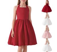 XINYUNZU Robe Princesse Fille - Elégante - Robe de soirée Licou Robe Bal de Promo Cérémonie Fête, Summer Dress Girls Robes pour Fille et Ado Rouge 9-10 Ans