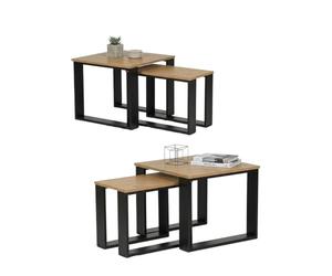 Xinyvee Table Basse Bois Carrée Set de 4 Tables Basses Table de Salon Moderne Table Basse Noire et Bois Table d’Appoint pour Canapé Coffee Table Salon(50x50x42 / 30 x 50 x 37cm)
