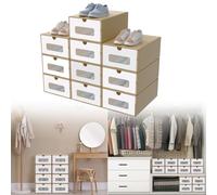 XINZI Lot de 10 boîtes de rangement empilables avec fenêtre transparente - Tiroirs en carton kraft - Boîtes de rangement pour accessoires et accessoires