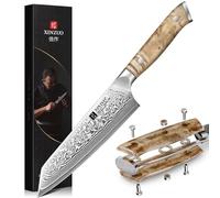 XINZUO 14,8cm Couteau de Chef Kiritsuke Acier Damas -Noyau en Acier 10Cr15CoMoV Couteau de Cuisine Forgé à la Main Lames Tranchantes-pour Viande, Poisson, Légumes-Poignée en Bois de Sycomore Figuré