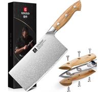 XINZUO 18cm Acier Composite Couperet Couteau -Forgé à la Main Couteau de Chef Chinois Multifonctions Couperet de Cuisine -Lames Bien Tranchantes Noyau d'Acier 10Cr15CoMoV -Poignée en Bois d'Olivier