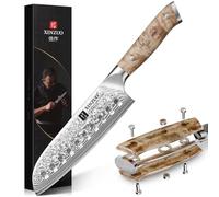 XINZUO 18cm Acier Damas Couteau Santoku -Forgé à la Main Couteau de Chef de Cuisine Acier Damas 67 Couches Lames Tranchantes -Poignée Ergonomique en Bois de Sycomore Figuré -avec Boîte Cadeau