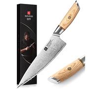 XINZUO 21.2cm Couteau de Chef, 3 Couches 10Cr15CoMoV Acier Composé Couteaux de Cuisine Professionnel Couteau Gyuto Acier Composite, Tranchants Couteau à Légumes -avec Poignée en Bois Pakka